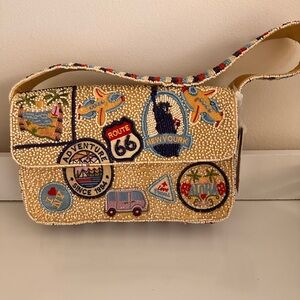 NWT Beaded Travel Patches Baguette Shoulder Bag Viral TikTok Purse